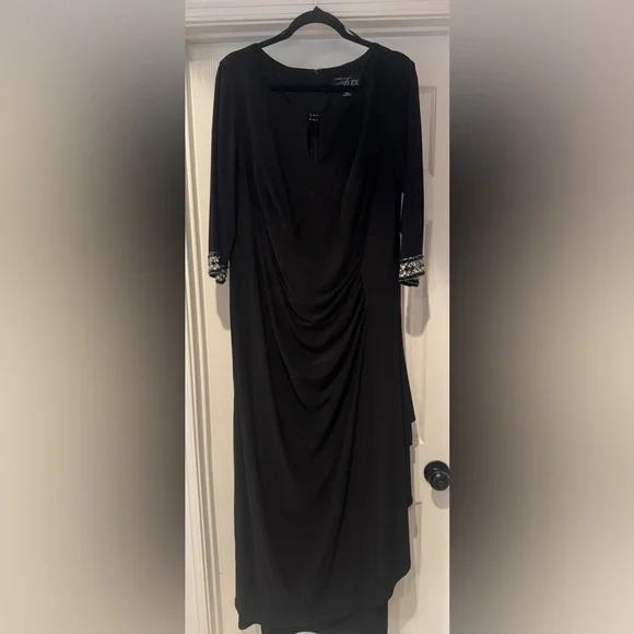 Alex Evenings Black Dress with Embellished Cuffs - Picture 1 of 4